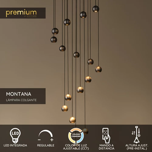 Lucide MONTANA - Lámpara colgante - LED Regul. - CCT - 16x5,7W 2700K/4000K - Adecuado para dobles alturas y techos altos - Café | Premium - USP